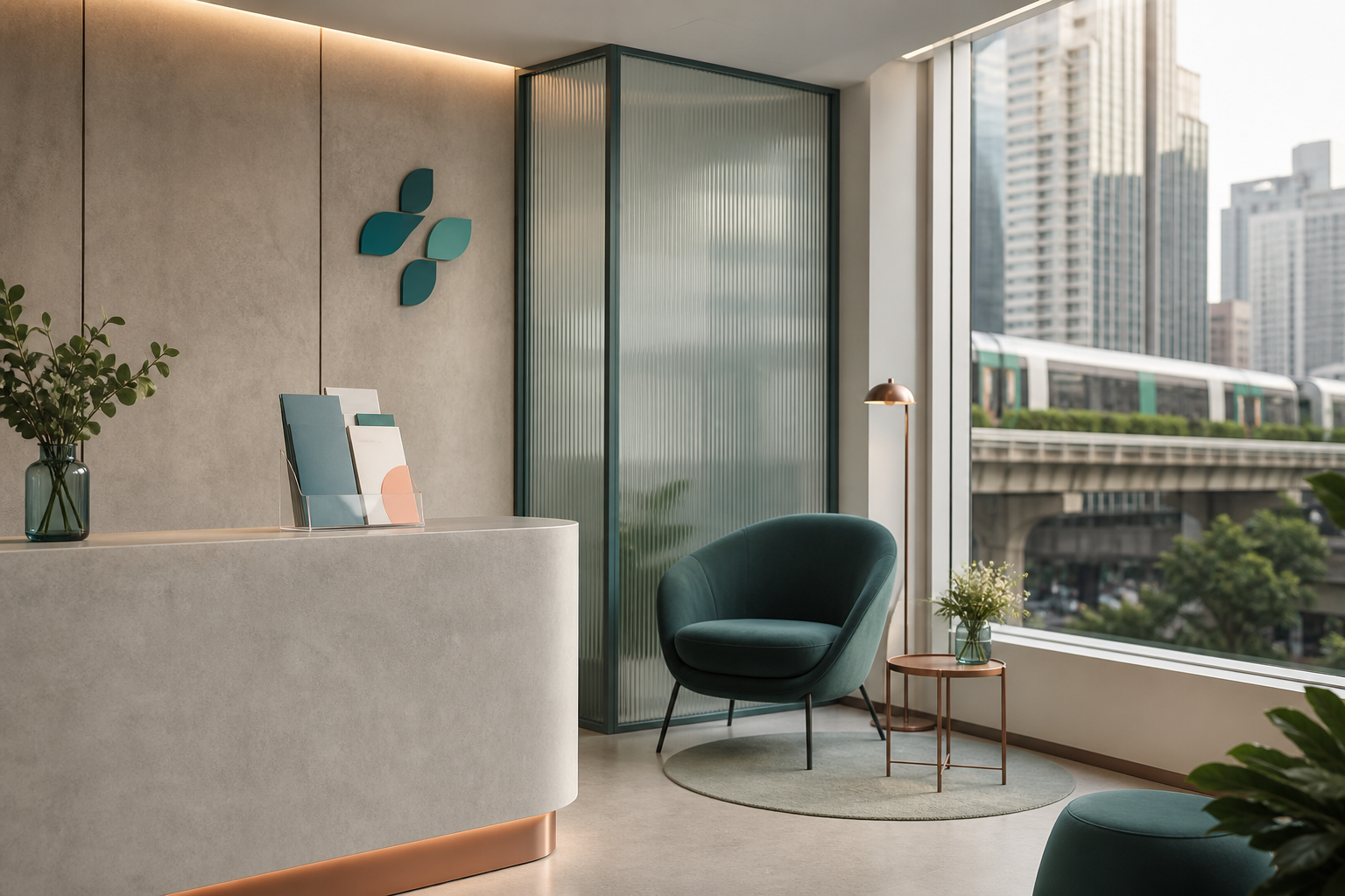 Illustration of a welcoming clinic reception in Bangkok